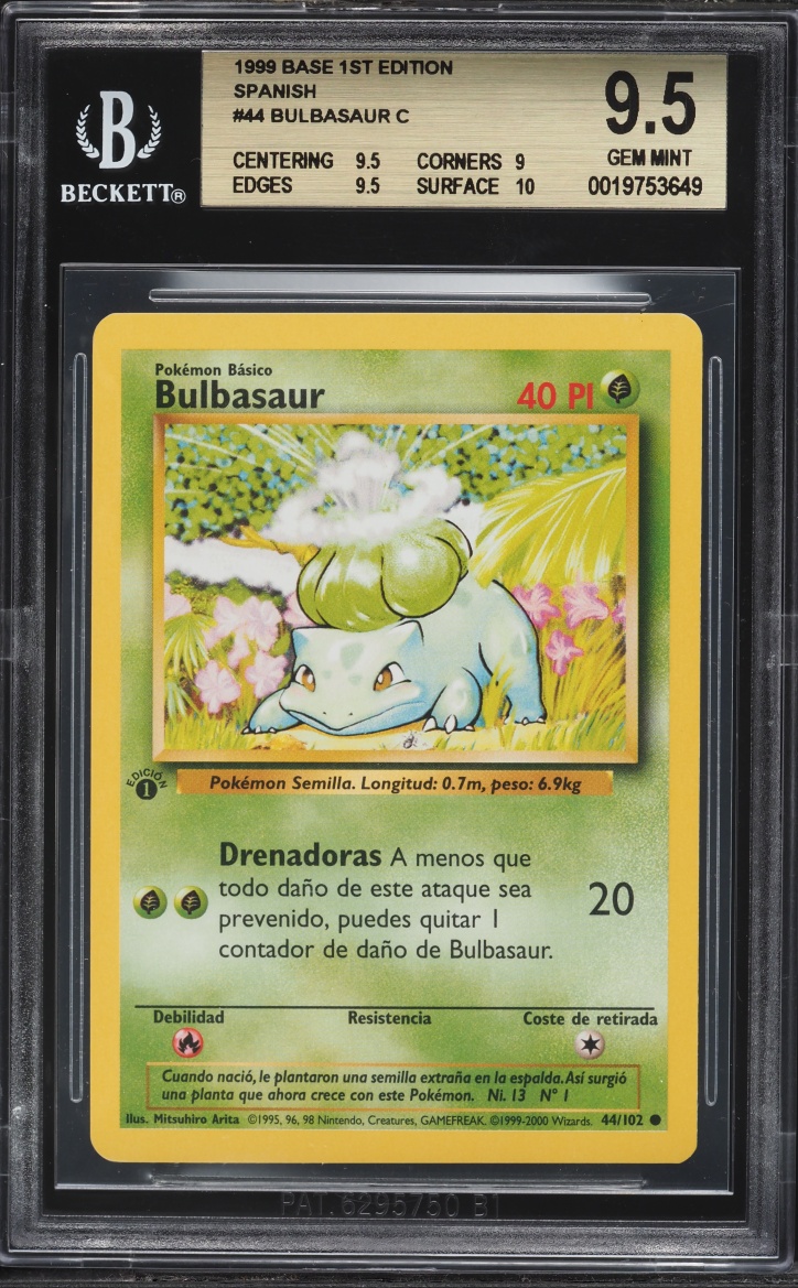 1999 Pokemon Spanish Base Set 1st Edition Bulbasaur #44 BGS 9.5 GEM MINT