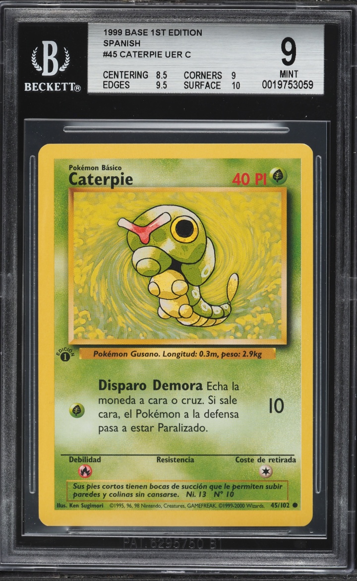 1999 Pokemon Spanish Base Set 1st Edition Caterpie #45 BGS 9 MINT