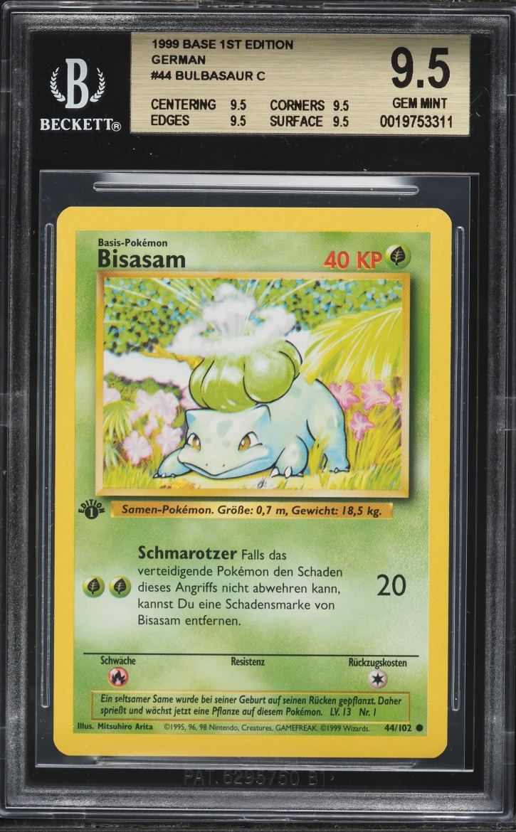 1999 Pokemon German Base Set 1st Edition Bulbasaur #44 BGS 9.5 GEM MINT