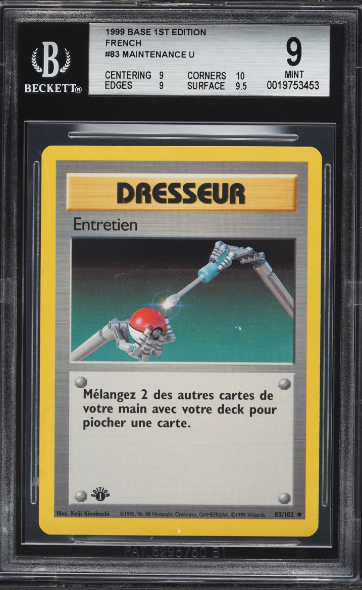 1999 Pokemon French Base Set 1st Edition Maintenance Entretien #83 BGS 9 MINT