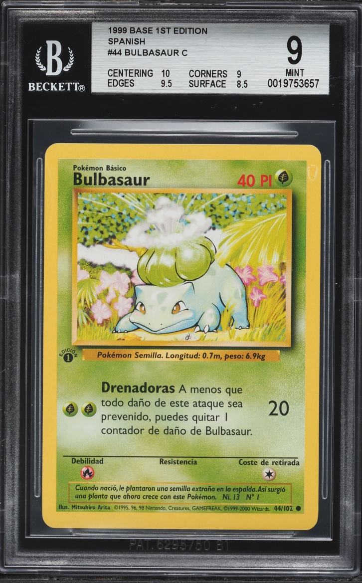 1999 Pokemon Spanish Base Set 1st Edition Bulbasaur #44 BGS 9 MINT
