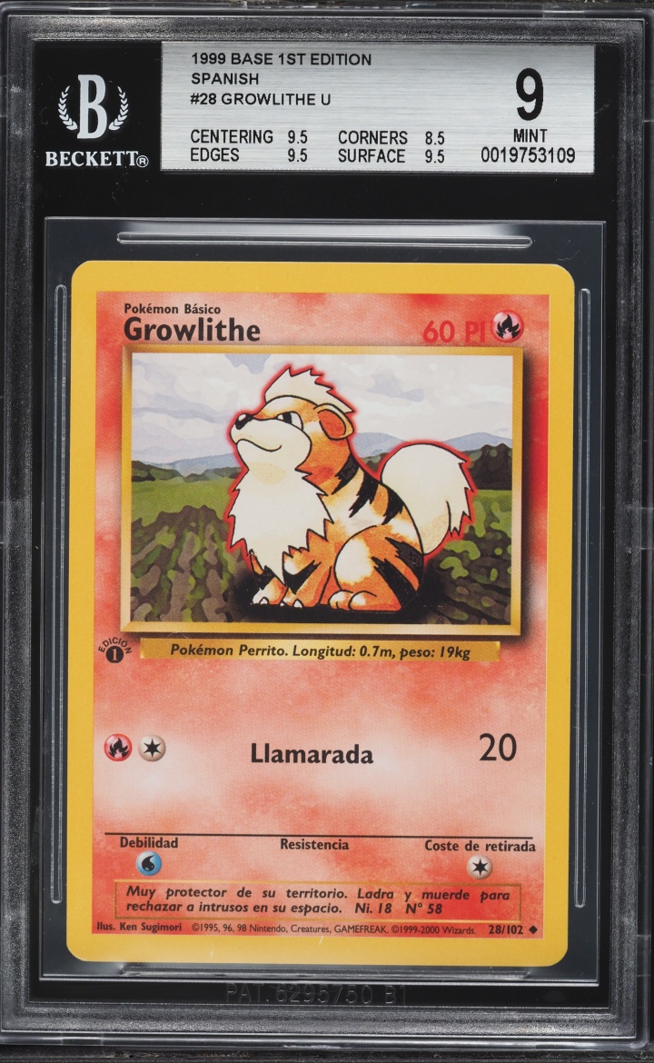 1999 Pokemon Spanish Base Set 1st Edition Growlithe #28 BGS 9 MINT