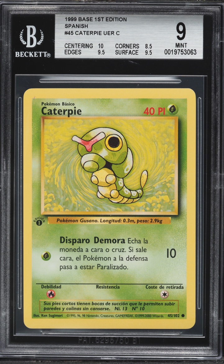1999 Pokemon Spanish Base Set 1st Edition Caterpie #45 BGS 9 MINT