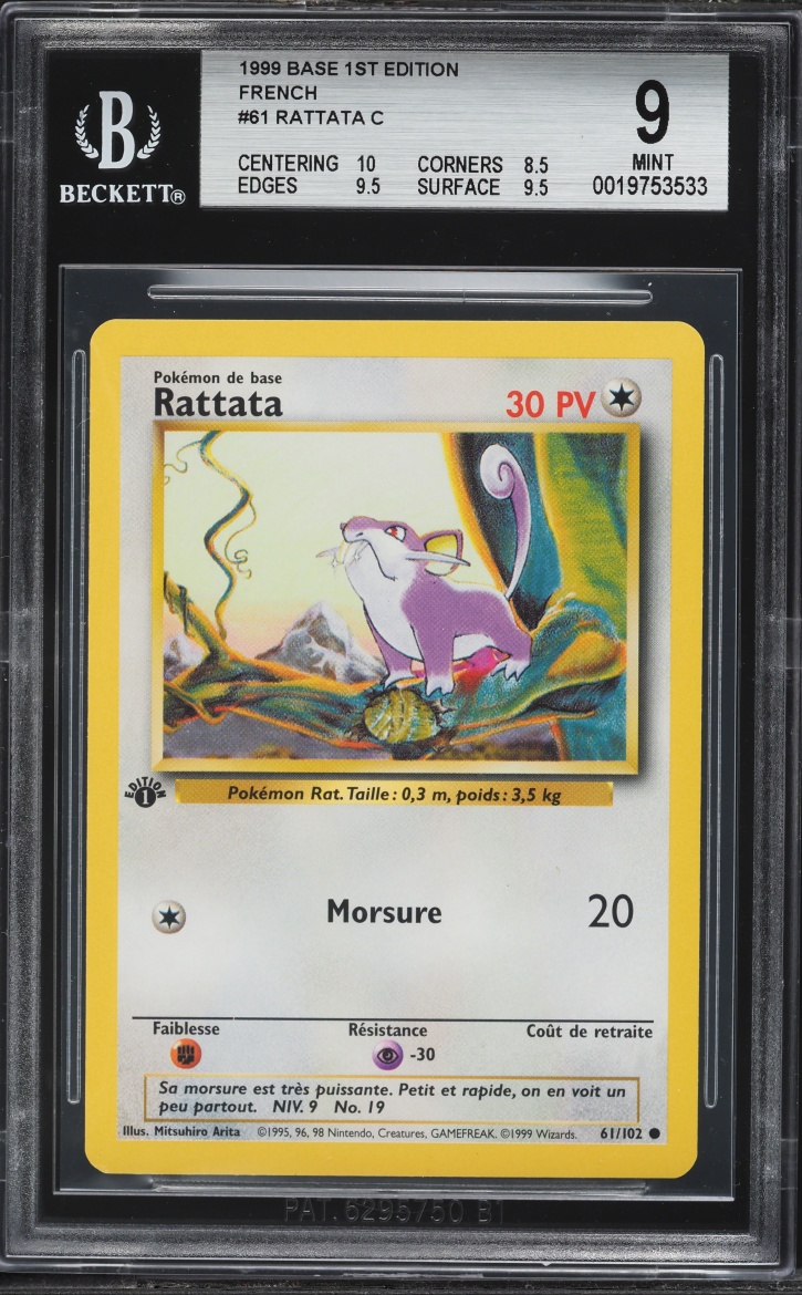 1999 Pokemon French Base 1st Edition Rattata C #61 BGS 9 MINT
