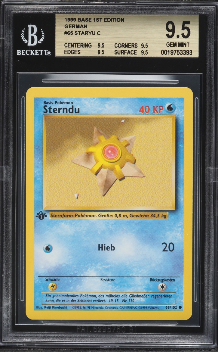 1999 Pokemon German Base Set 1st Edition Staryu #65 BGS 9.5 GEM MINT