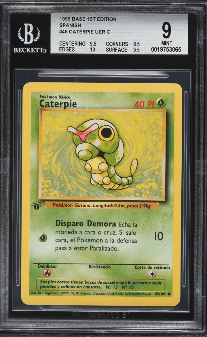 1999 Pokemon Spanish Base Set 1st Edition Caterpie #45 BGS 9 MINT