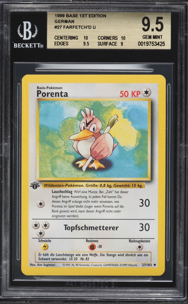1999 Pokemon German Base Set 1st Edition Farfetch'd #27 BGS 9.5 GEM MINT