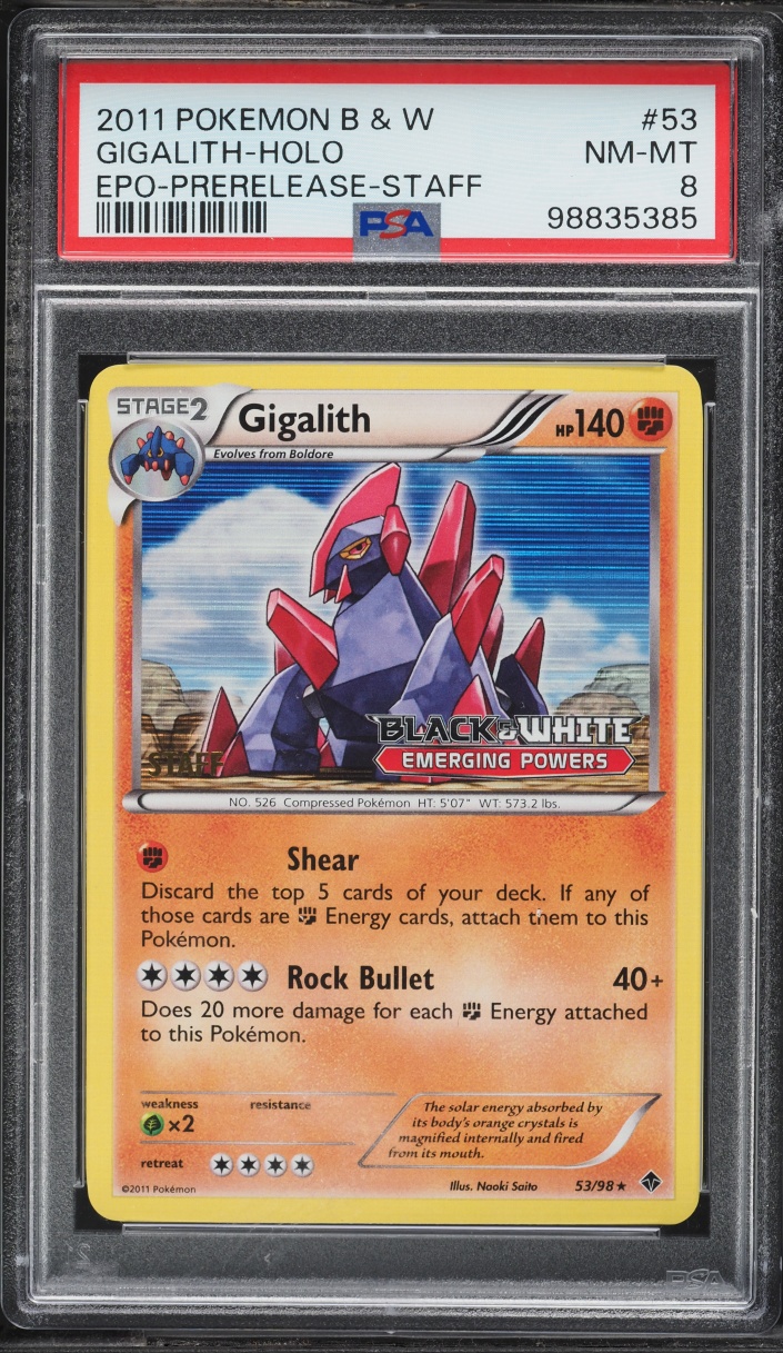 2011 Pokemon Black & White Emerging Powers Prerelease Staff Holo Gigalith #53 PSA 8 NM-MT