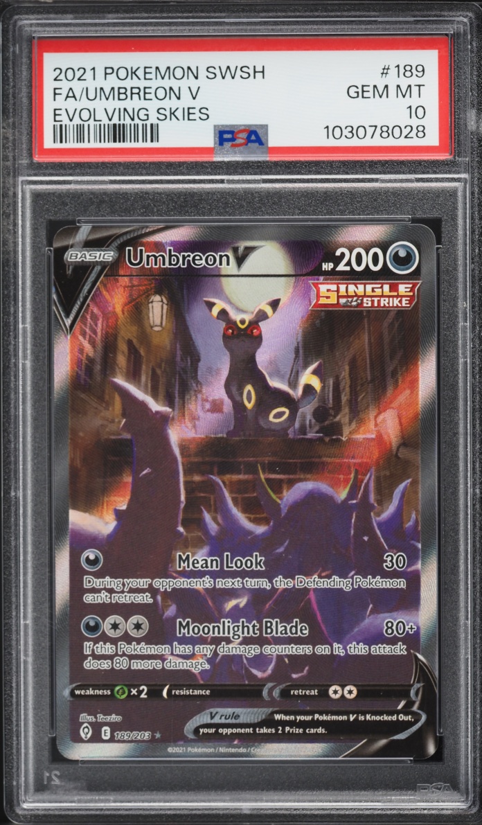 2021 Pokemon Sword & Shield Evolving Skies Full Art Umbreon V #189 PSA 10 GEM MINT