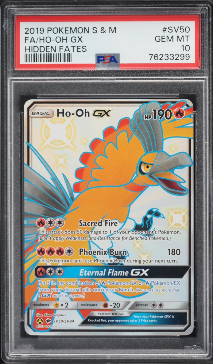 2019 Pokemon Sun & Moon Hidden Fates Shiny Vault Full Art Ho-Oh GX #SV50 PSA 10 GEM MINT