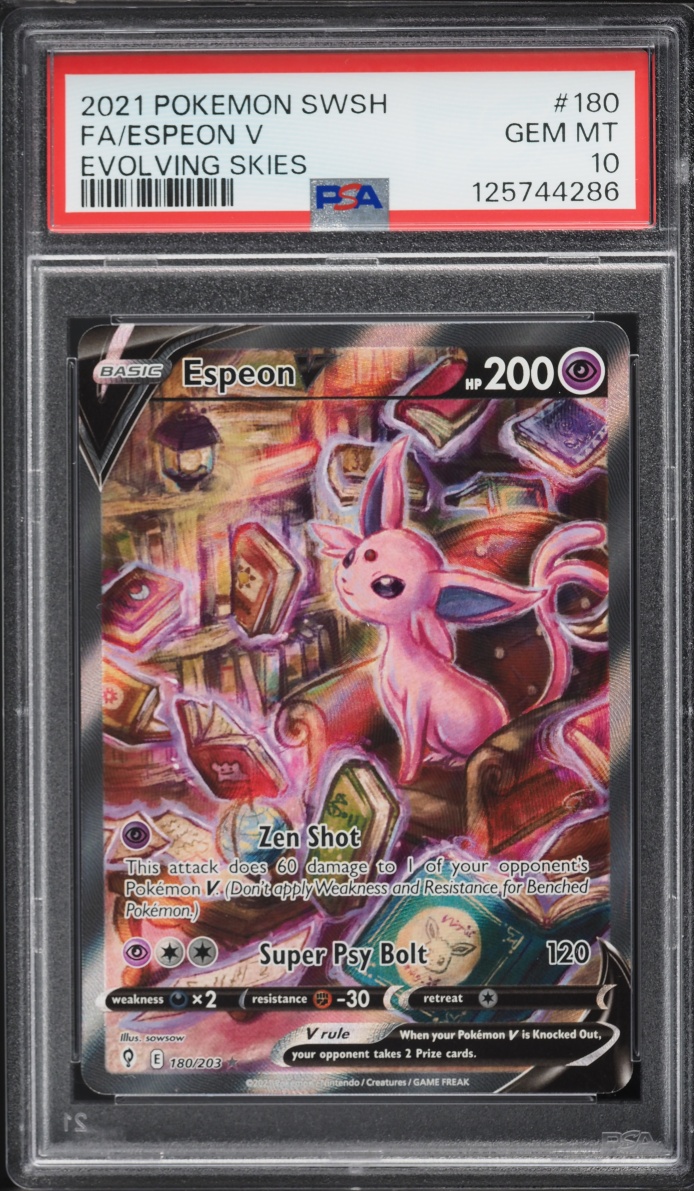 2021 Pokemon Sword & Shield Evolving Skies Full Art Espeon V #180 PSA 10 GEM MINT