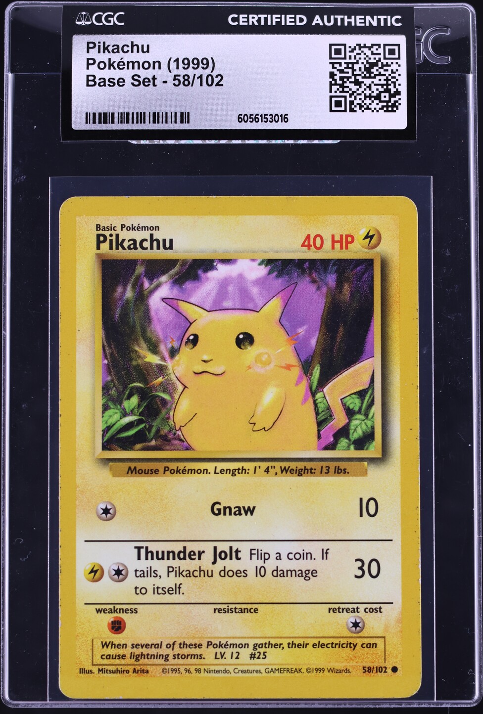 1999 Pokemon Base Set Yellow Cheeks Pikachu #58 CGC AUTH