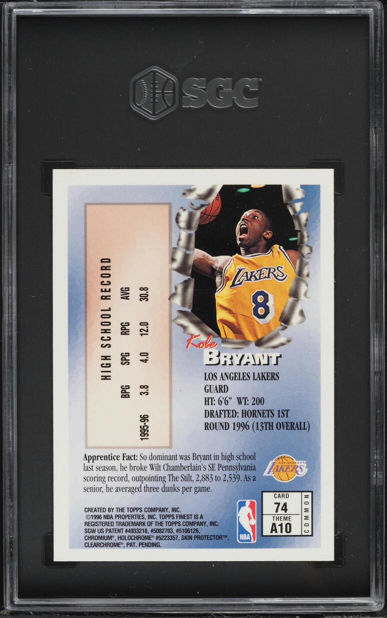 1996 Finest Bronze w/ Coating Kobe Bryant ROOKIE #74 SGC 8 NM-MT