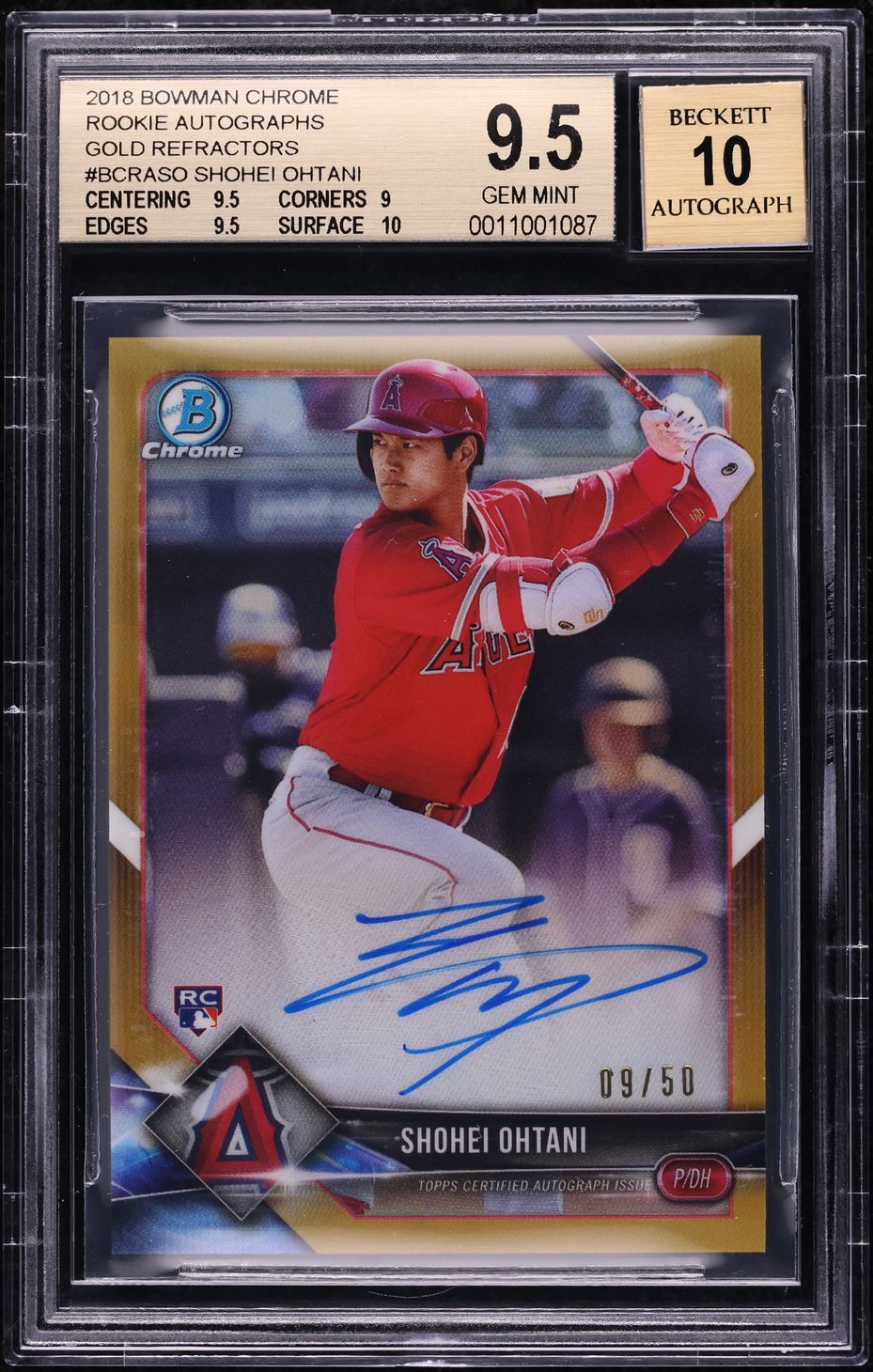 2018 Bowman Chrome Gold Refractor Shohei Ohtani ROOKIE AUTO /50 BGS 9.5 GEM MINT