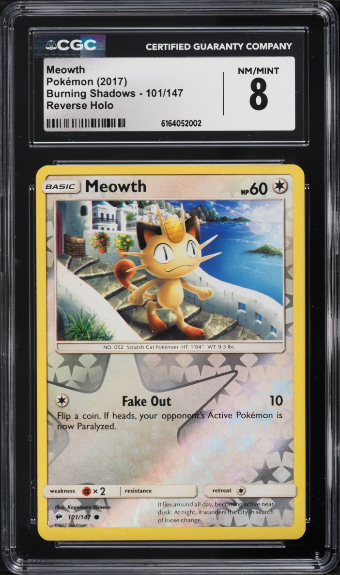 2017 Pokemon Sun & Moon Burning Shadows Reverse Holo Meowth #101 CGC 8 NM-MT