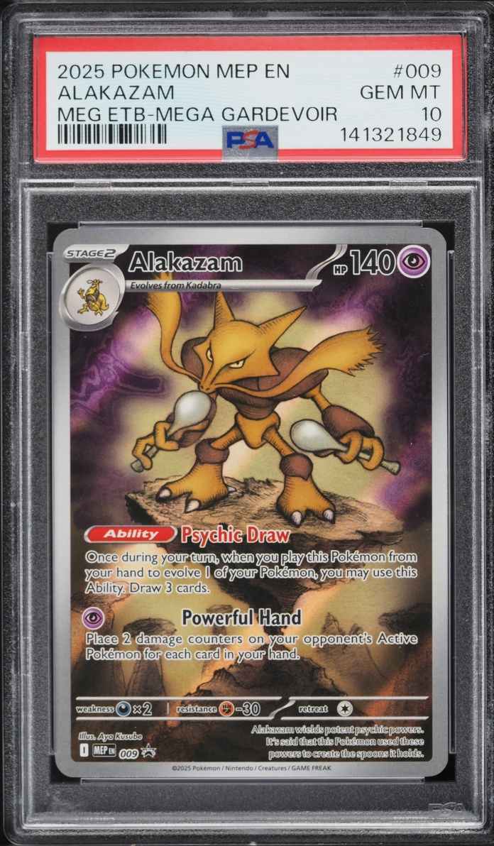 2025 Pokemon Mega Evolution Black Star Promo ETB Full Art Alakazam #9 PSA 10 GEM MINT