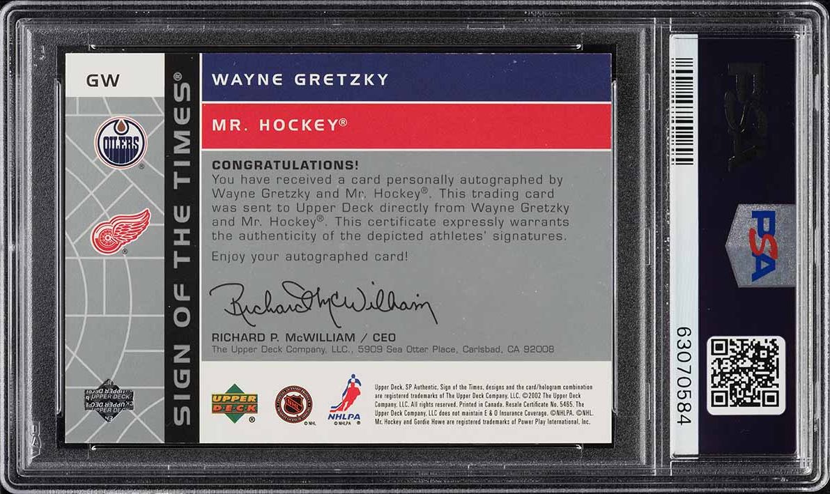 2002 SP Authentic Sign Of The Times Wayne Gretzky Gordie Howe AUTO /99 #GW PSA 9
