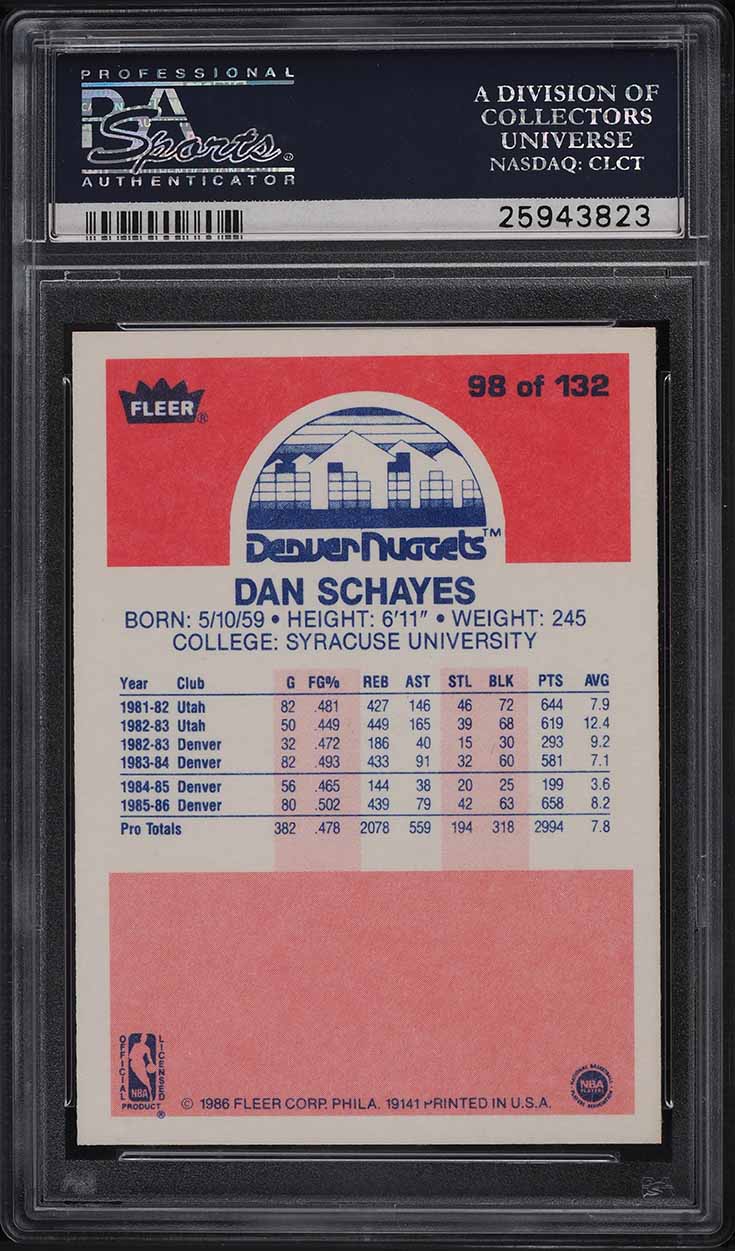 1986 Fleer Basketball Dan Schayes #98 PSA 9 MINT