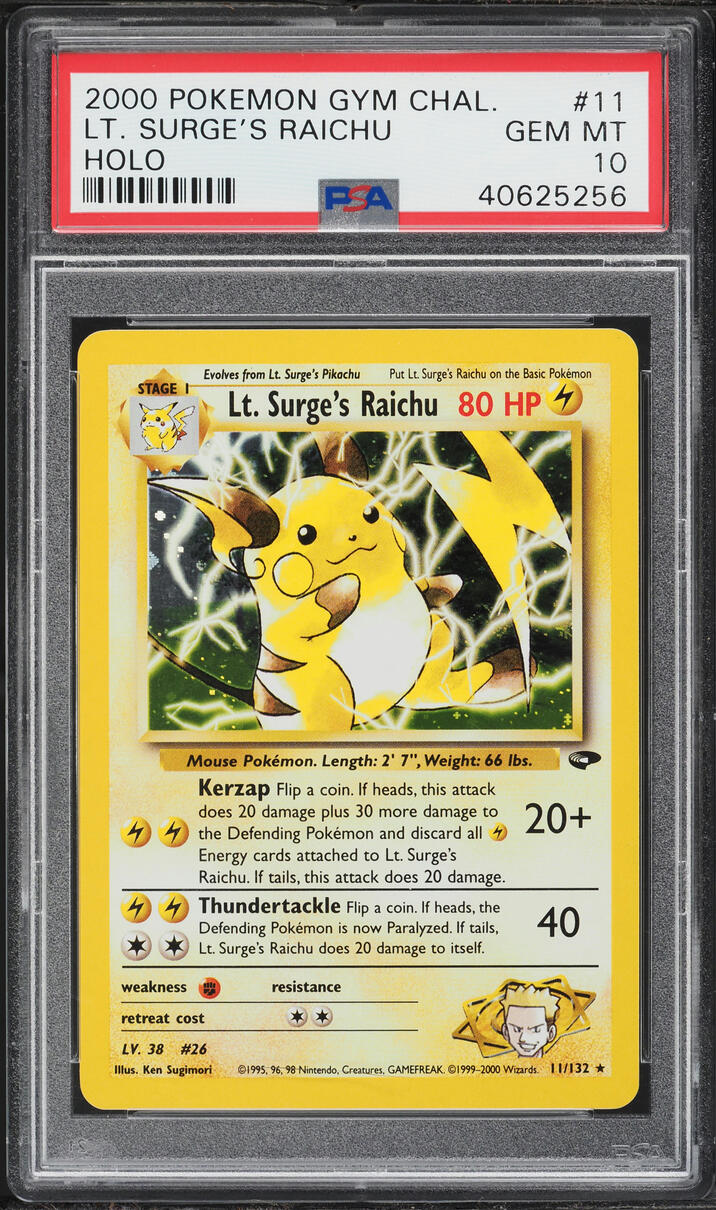 2000 Pokemon Gym Challenge Holo Lt. Surge's Raichu #11 PSA 10 GEM MINT