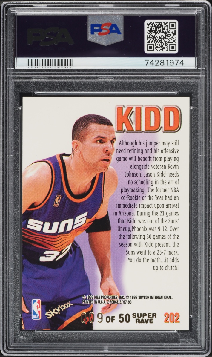 1997 Skybox Z-Force Super Rave Jason Kidd /50 #202 PSA 8 NM-MT
