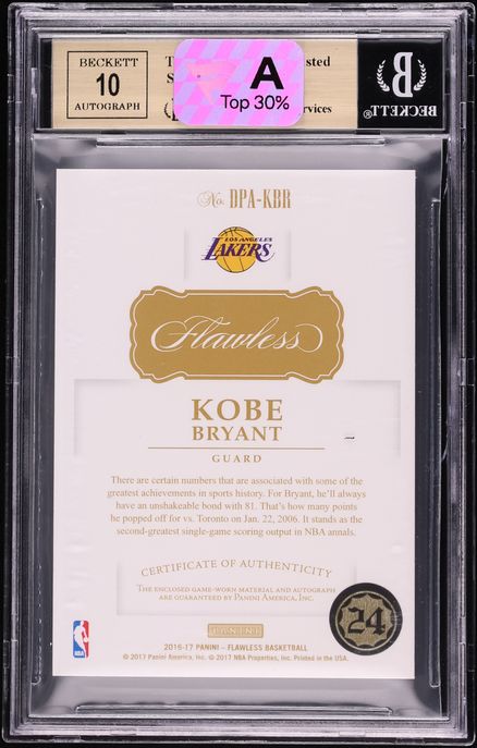 2016 Panini Flawless Dual Kobe Bryant PATCH AUTO /23 #DPA-KBR BGS 9.5 GEM MINT