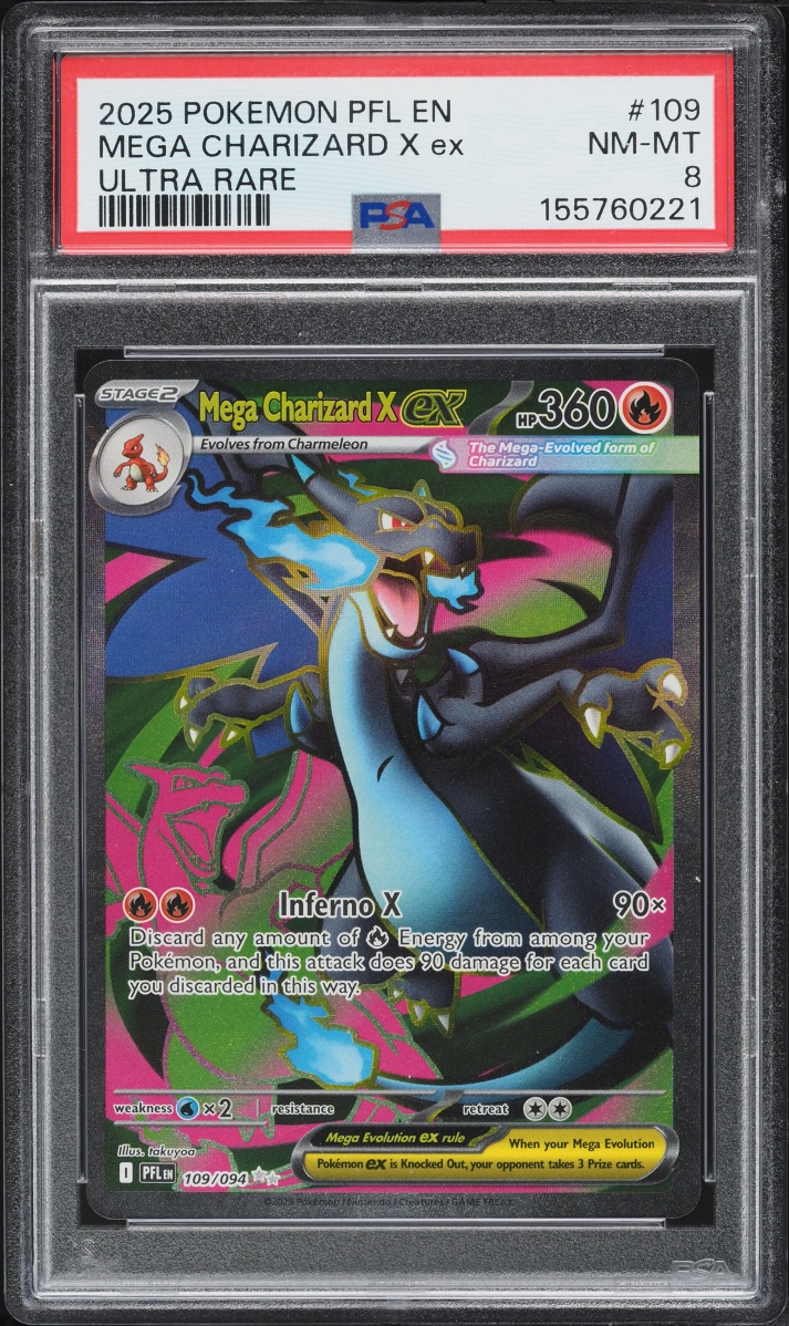 2025 Pokemon Mega Evolution Phantasmal Flames Full Art Mega Charizard X ex #109 PSA 8 NM-MT