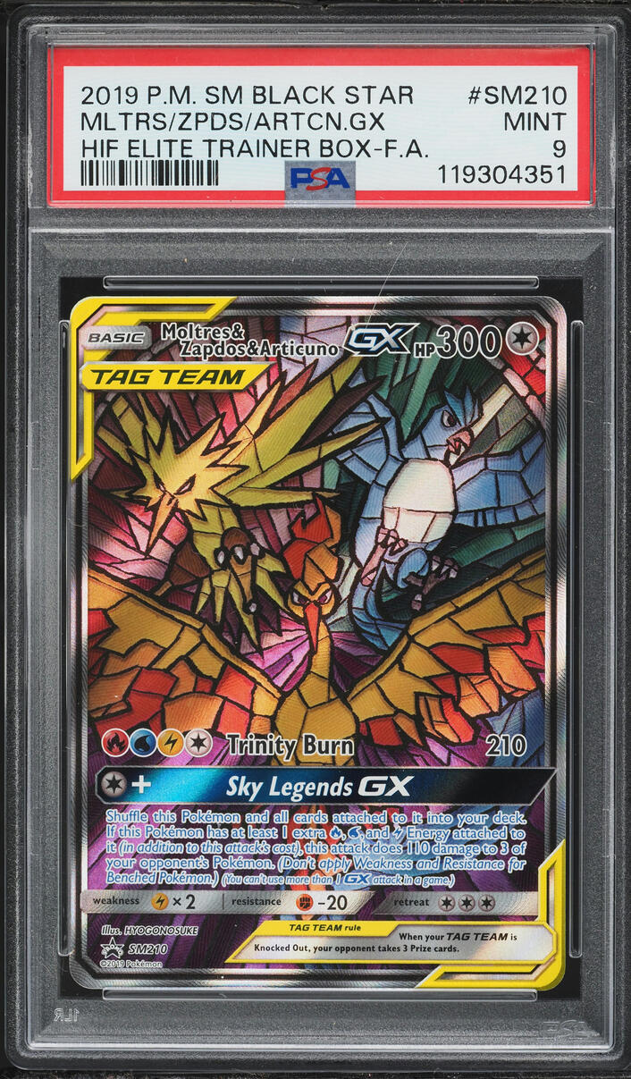 2019 Pokemon Sun & Moon Promo Hidden Fates ETB Moltres Zapdos Articuno GX #SM210 PSA 9 MINT