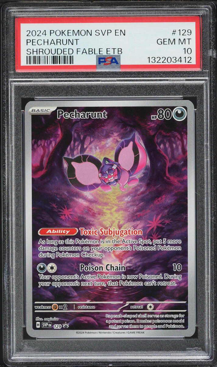 2024 Pokemon SV Black Star Promo Shrouded Fable ETB Alt Art Pecharunt #129 PSA 10 GEM MINT