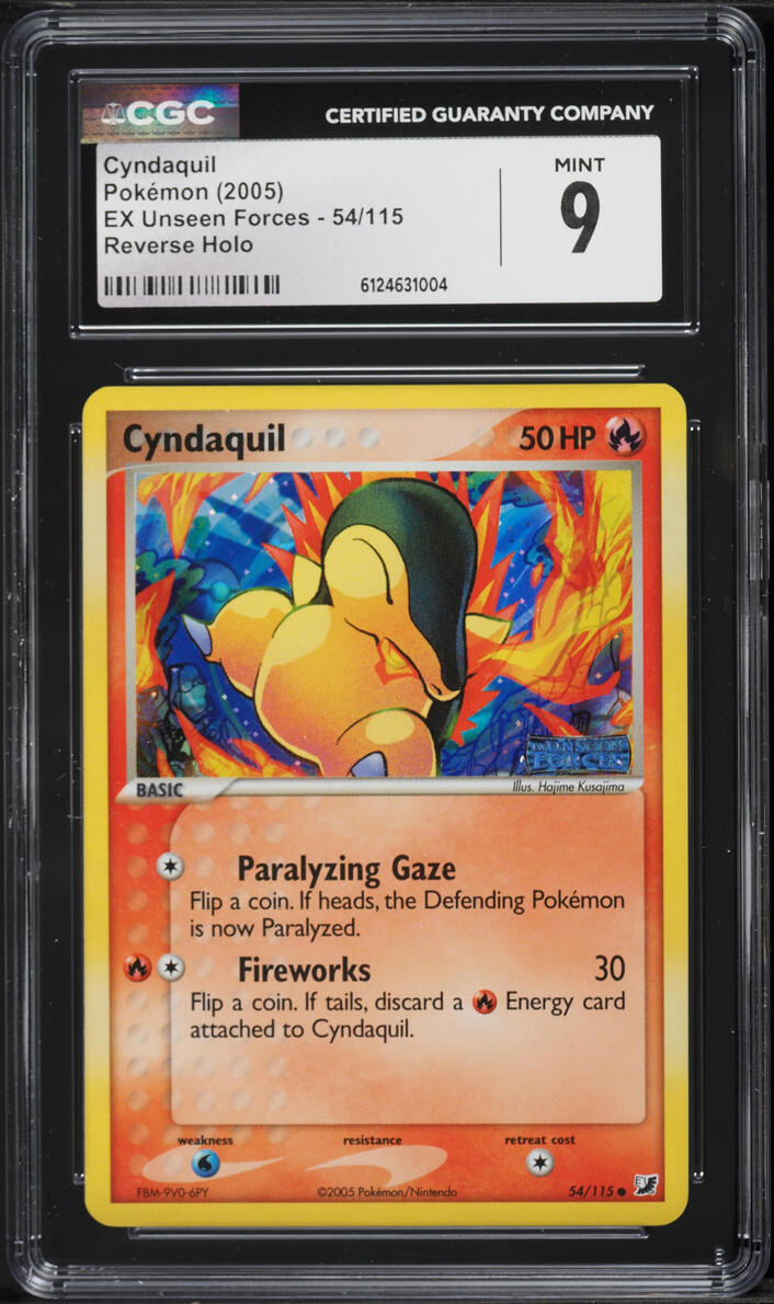 2005 Pokemon EX Unseen Forces Reverse Holo Cyndaquil #54 CGC 9 MINT