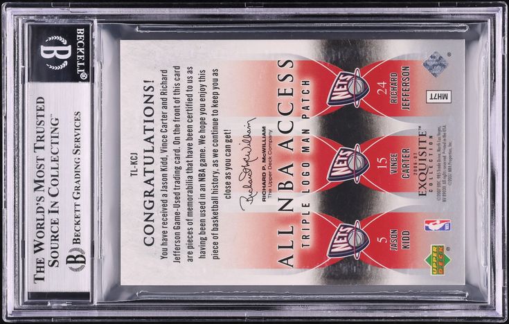 2006 Exquisite Triple Jason Kidd Vince Carter Jefferson LOGOMAN PATCH 1/1 BGS 8