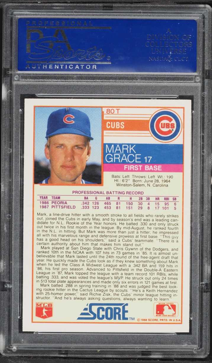 1988 Score Traded Glossy Mark Grace ROOKIE #80T PSA 10 GEM MINT