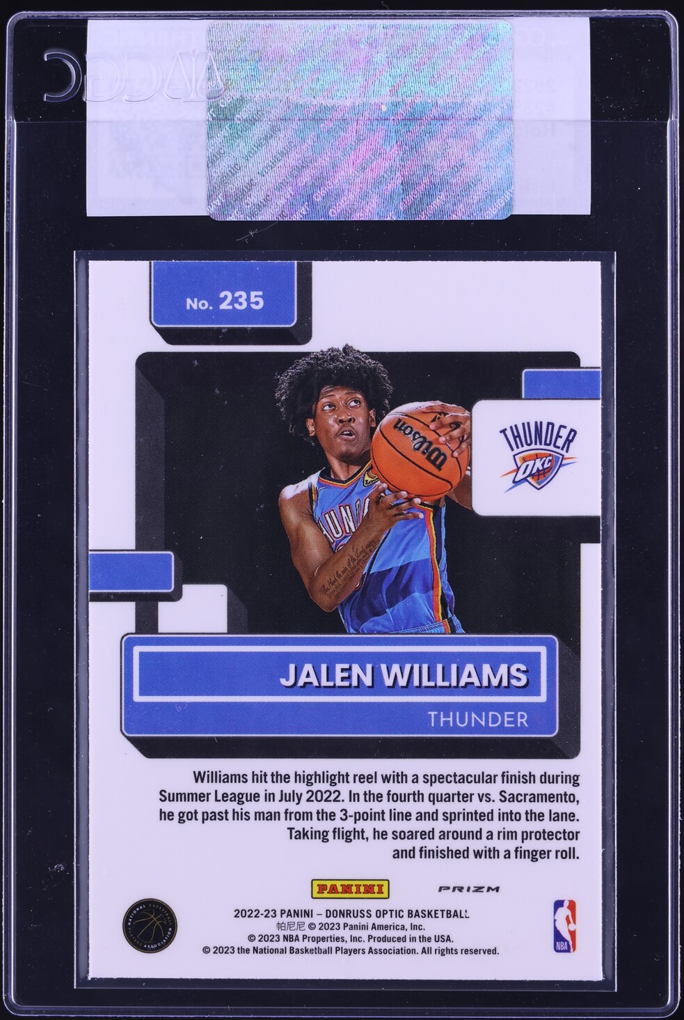 2022 Donruss Optic Holo Jalen Williams ROOKIE #235 CGC AUTH
