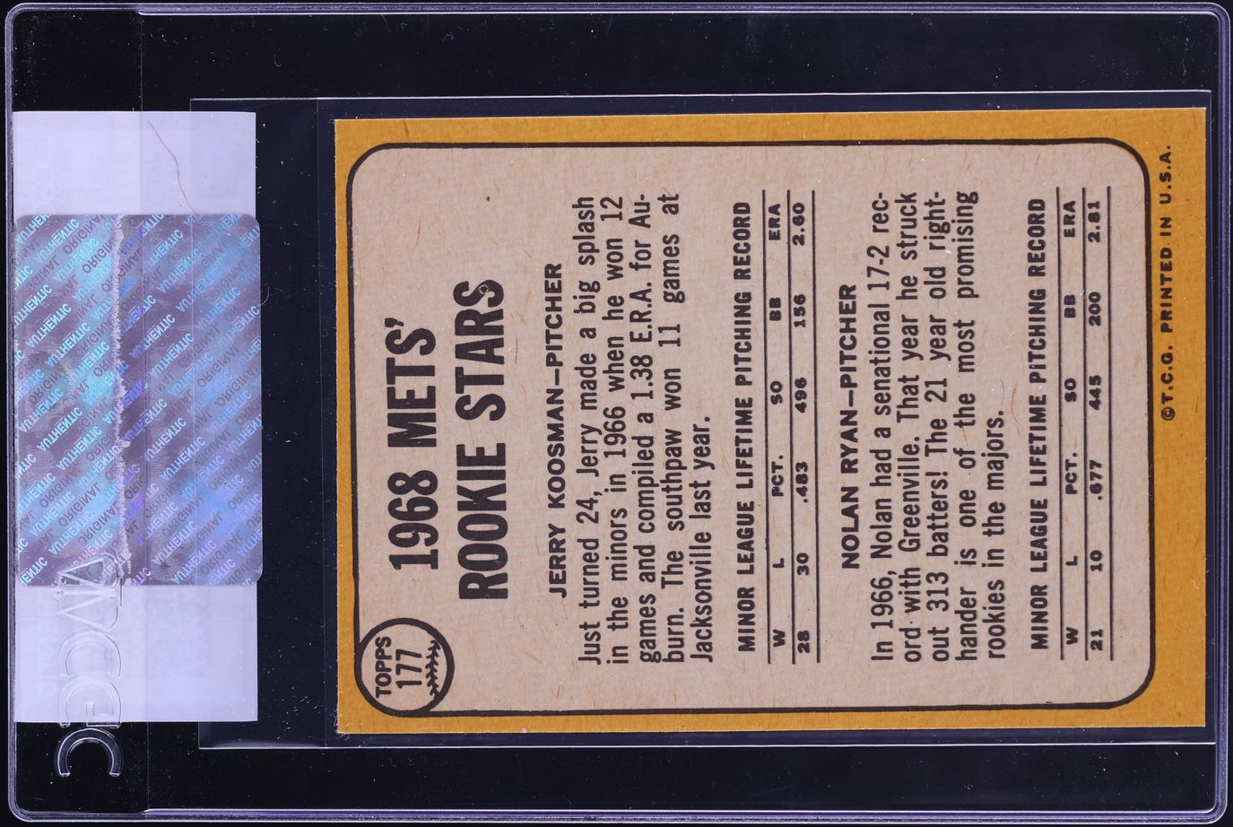 1968 Topps Nolan Ryan ROOKIE #177 CGC AUTH