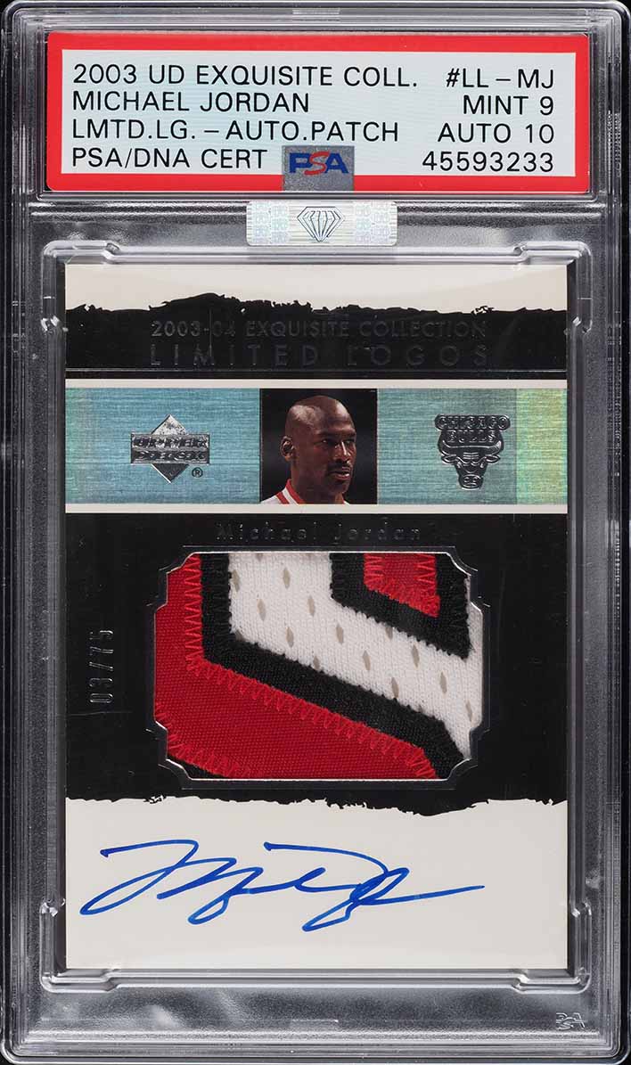2003 Exquisite Collection Limited Logos Michael Jordan PATCH AUTO /75 PSA 9 MINT