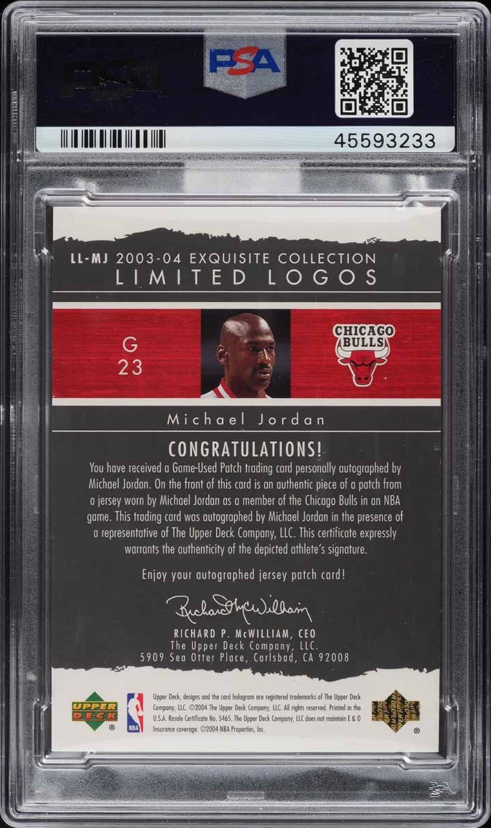 2003 Exquisite Collection Limited Logos Michael Jordan PATCH AUTO /75 PSA 9 MINT