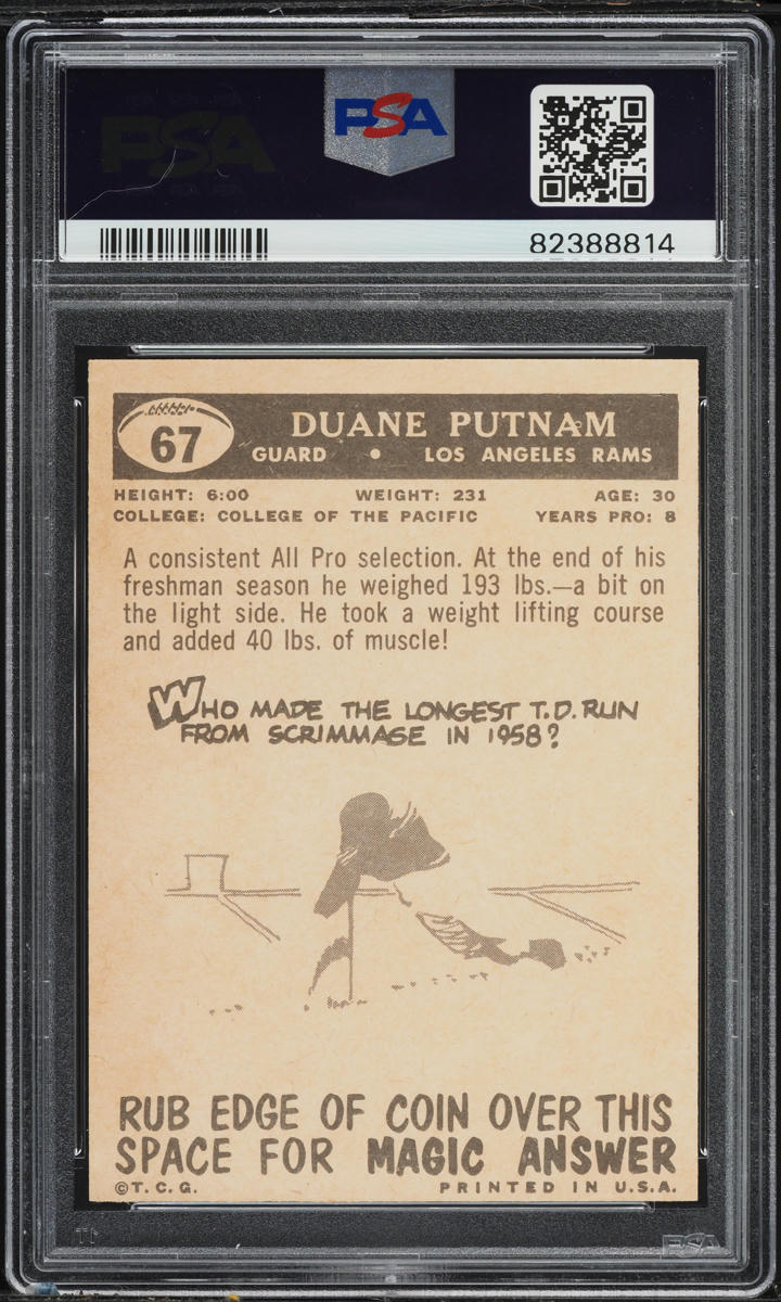 1959 Topps Football Duane Putnam #67 PSA 9 MINT