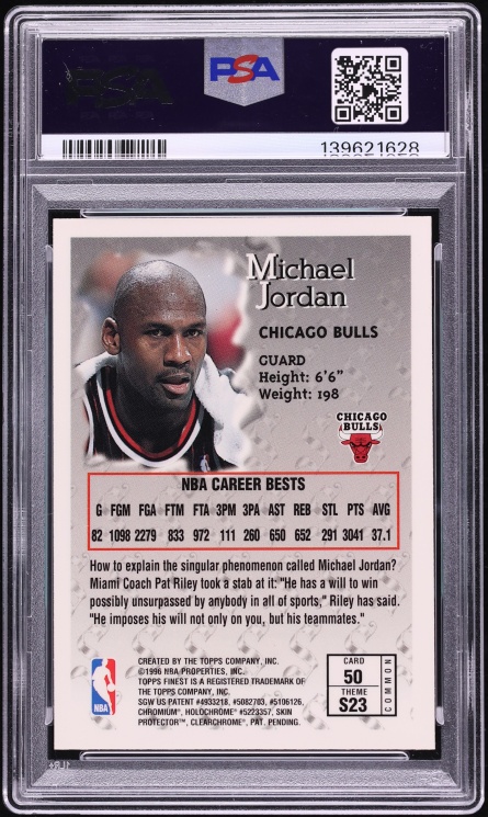 1996 Finest Basketball Michael Jordan #50 PSA 10 GEM MINT - Photo 2