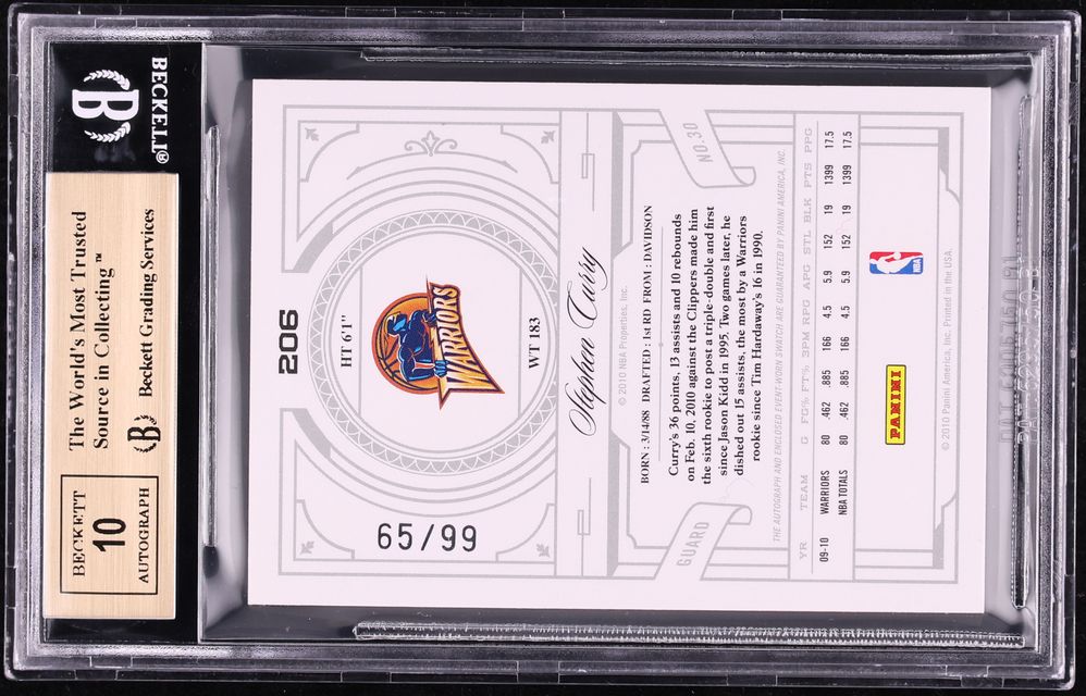 2009 National Treasures Stephen Curry ROOKIE PATCH AUTO /99 BGS 9.5 GEM MINT