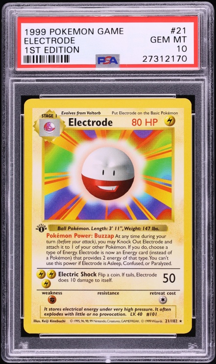 1999 Pokemon Base Set Shadowless 1st Edition Electrode #21 PSA 10 GEM MINT