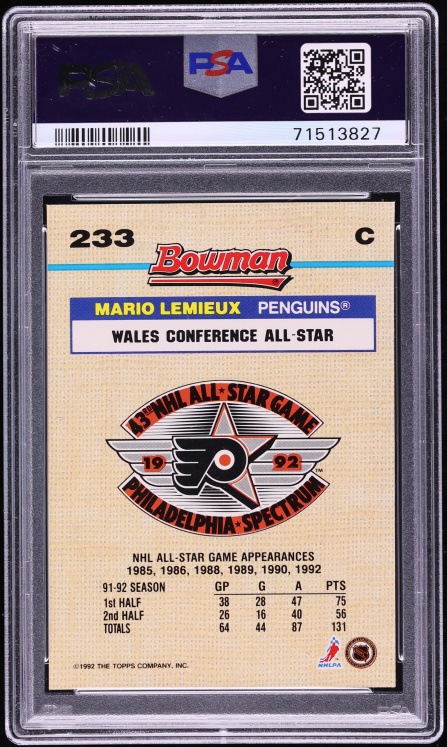 1992 Bowman Foil Mario Lemieux #233 PSA 7 NRMT