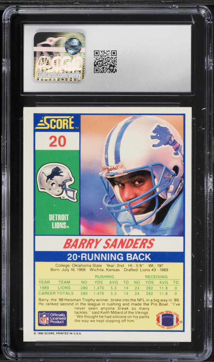 1990 Score Football Barry Sanders #20 CGC 8 NM-MT