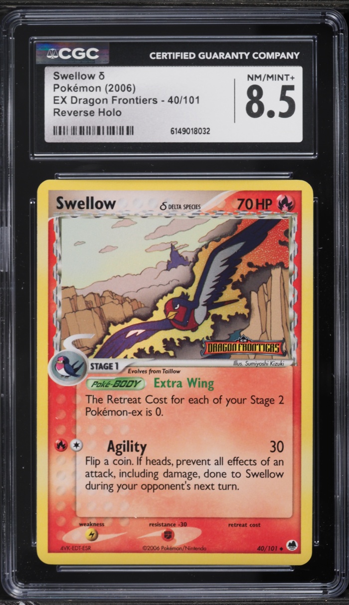 2006 Pokemon EX Dragon Frontiers Reverse Holo Swellow #40 CGC 8.5 NM-MT+