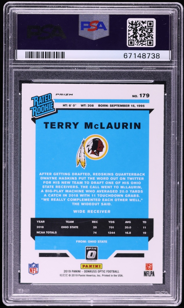 2019 Donruss Optic Holo Terry McLaurin ROOKIE #179 PSA 9 MINT