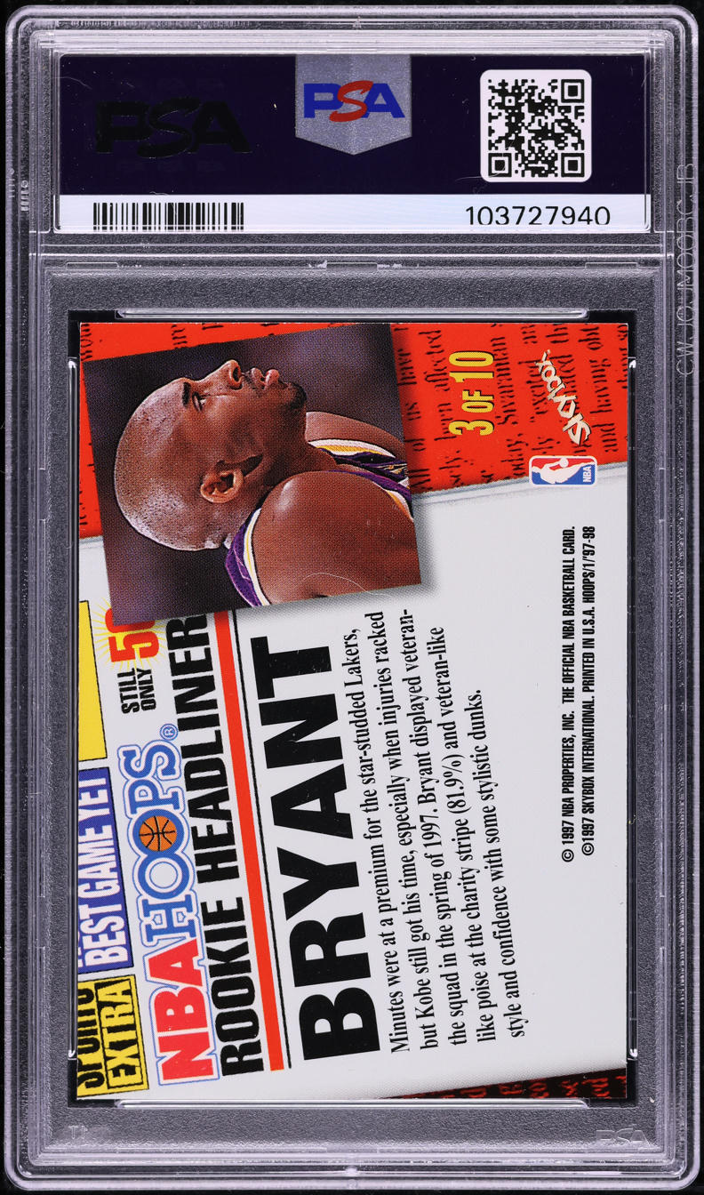 1997 Hoops Rookie Headliner Kobe Bryant #3 PSA 9 MINT