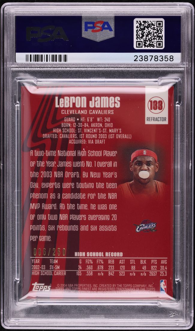2003 Finest Refractor LeBron James ROOKIE /250 #133 PSA 10 GEM MINT