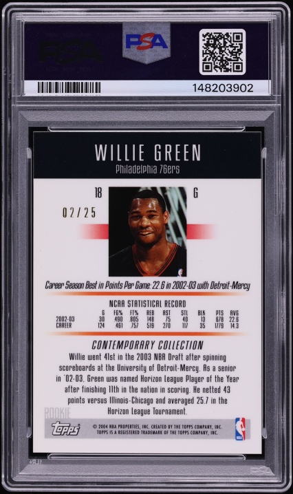 2003 Topps Contemporary Collection Gold Willie Green ROOKIE /25 #18 PSA 9 MINT
