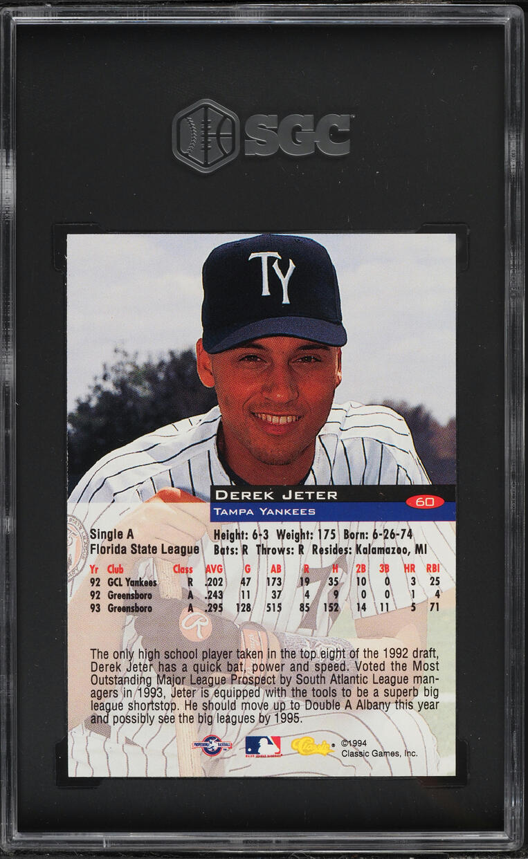 1994 Classic Derek Jeter ROOKIE #60 SGC 9.5 MINT+