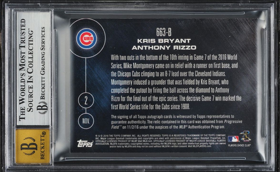 2016 Topps Now World Series Base Kris Bryant Anthony Rizzo RELIC AUTO /99 #663B BGS 7 NRMT