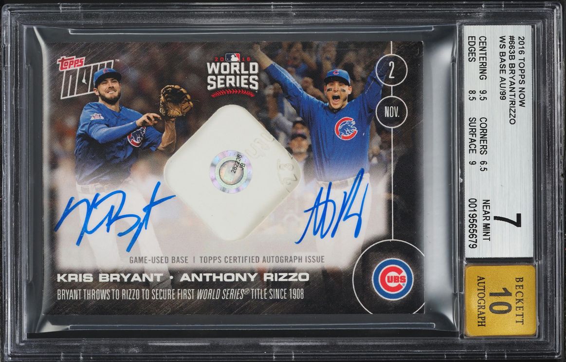 2016 Topps Now World Series Base Kris Bryant Anthony Rizzo RELIC AUTO /99 #663B BGS 7 NRMT