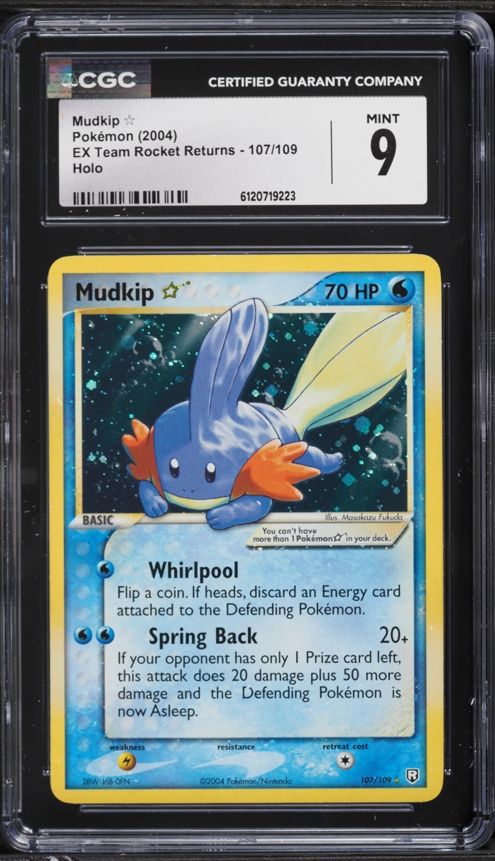 2004 Pokemon EX Team Rocket Returns Holo Mudkip Gold Star #107 CGC 9 MINT